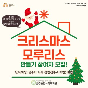 [평생교육 특성화 프로그램] 크리스마스 모루리스 만들기 참여자 모집(65세 미만 공주시 거주 성인 15명!) 이미지
