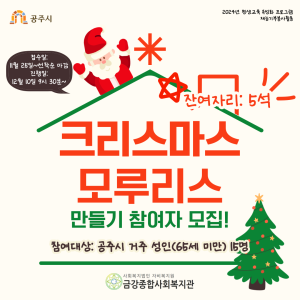[평생교육 특성화 프로그램] 잔여좌석-5석 | 크리스마스 모루리스 만들기 참여자 모집중:) 이미지